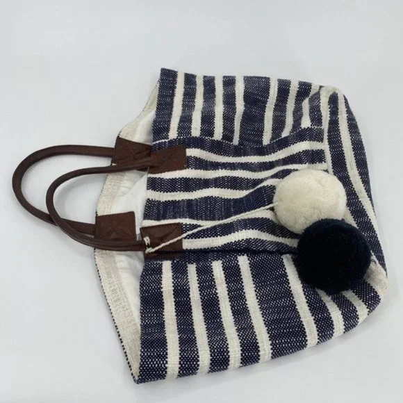 Crown & Ivy Women's Tote Bag Blue Ivory 100% Cotton Shopping Gym Beach - Picture 11 of 12